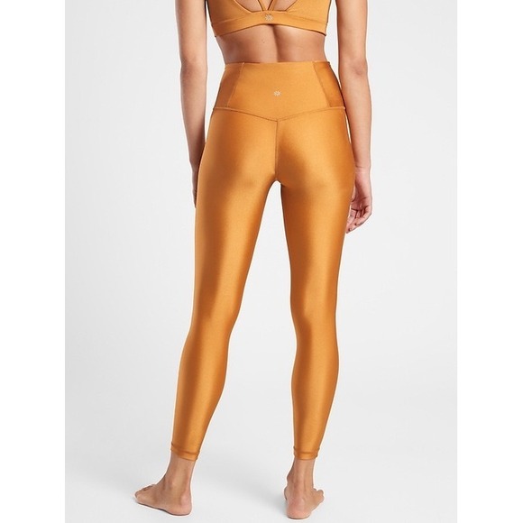 Athleta Pants - Athleta Elation Shine Tight Gold Metallic High Rise Leggings Womens Small Yoga
